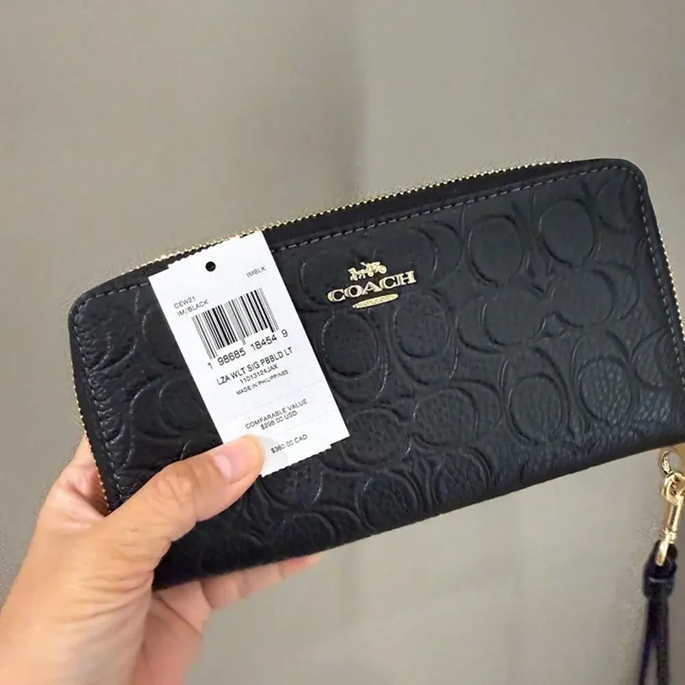 NEW‼️Coach Long Zip Around Wallet Signature Leather Black CEW21